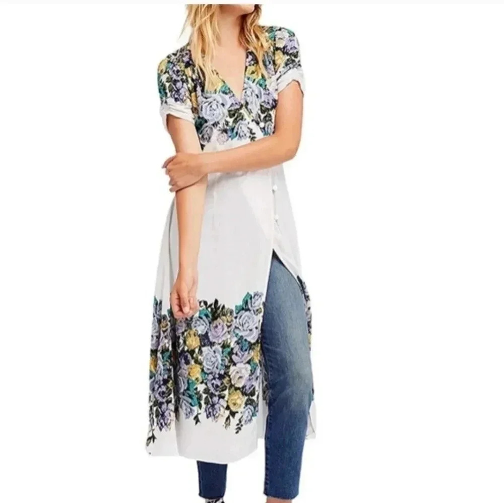 FREE PEOPLE Jaimie Floral Print Wrap Boho Prairie Midi Dress(XS) - Picture 2 of 13